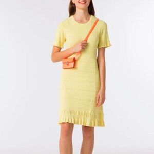 Riva Woman Yellow Textured Knit Short Sleeve Fit & Flare Short Dress Sz S